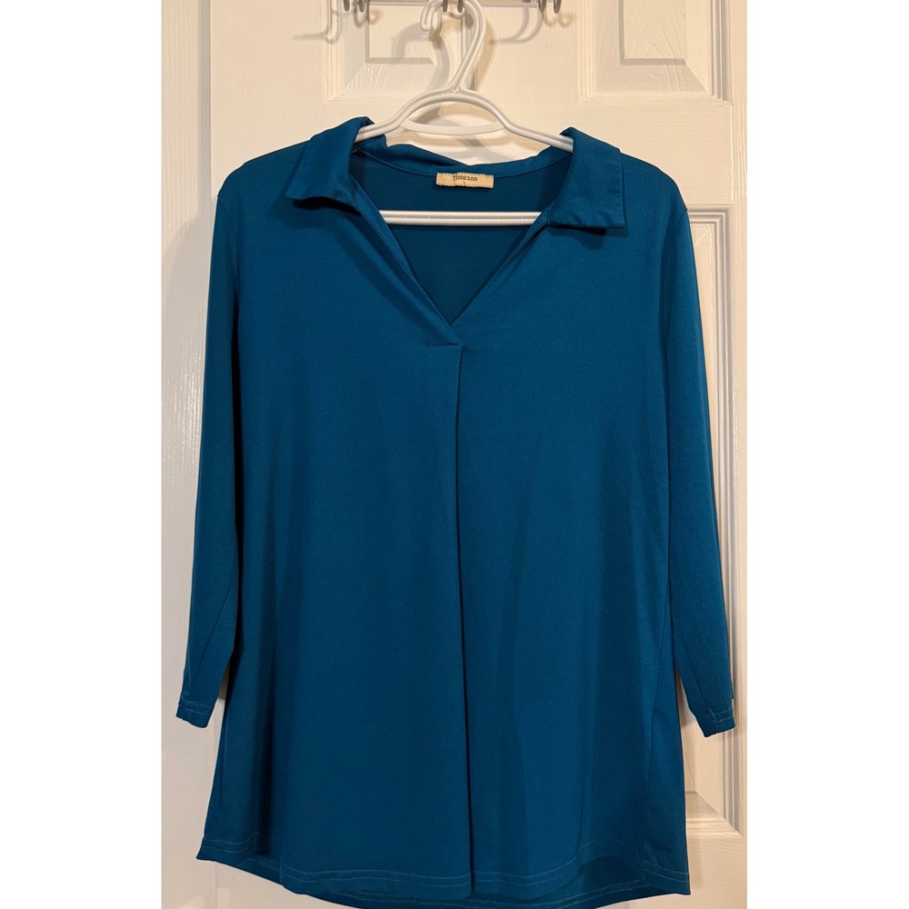 ✅3-for-$12✅ Timeson Tunic Top Blouse Teal Blue Long Sleeve Casual‎ Comfy Size L